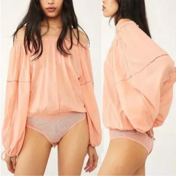 Free People Tops - Free People Sundown Balloon Sleeve Bodysuit NWT S Peach Pink Orange Long Sleeve
